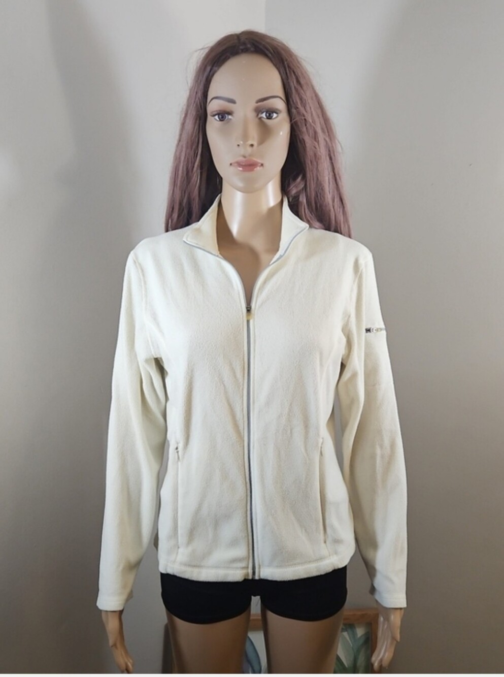 LL Bean Women's Cream Full Zip Up Teddy Fleece Sweatshirt Jacket Size Small